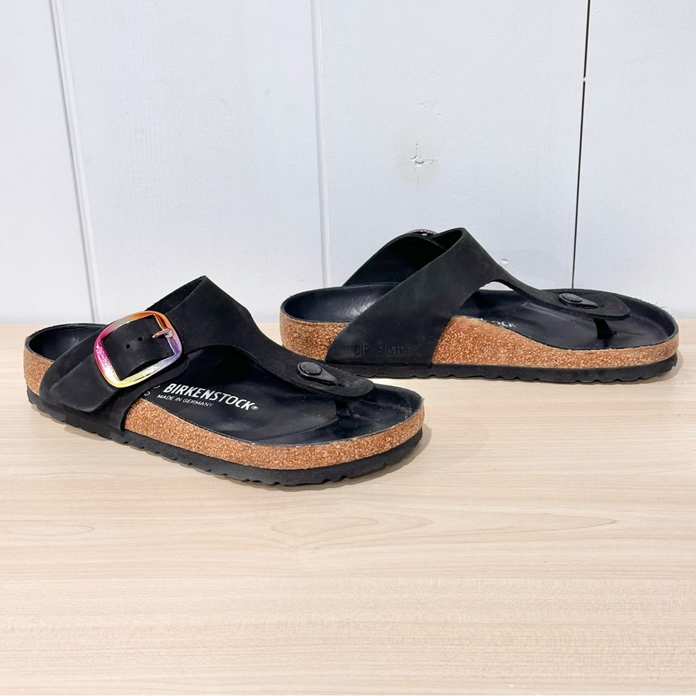 Birkenstock Gizeh Big Buckle Nubuck Leather In Black Size 7 - Picture 9 of 9